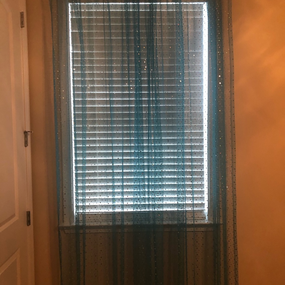 Blue Sheer Curtains w/Glittery Polka Dots